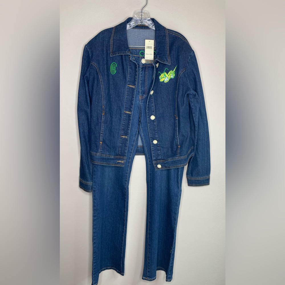 COOGI Blue and Green Jean Jacket with Unique Design